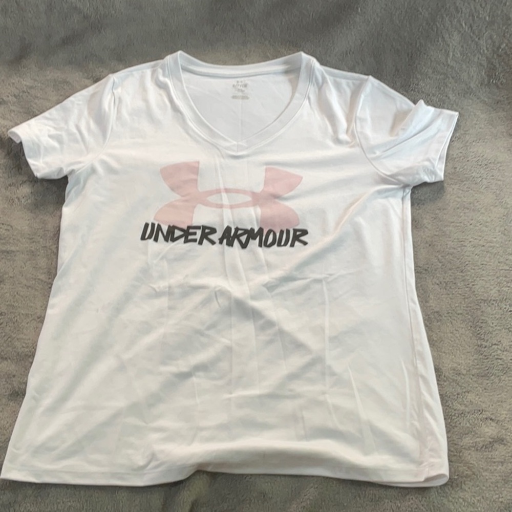 Under Armour White V-Neck Tee with Logo